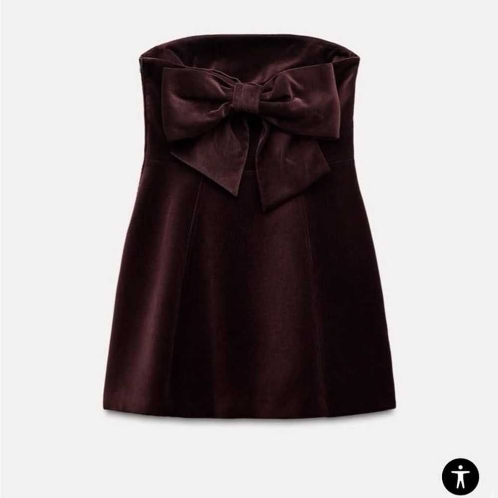 ZARA Burgundy Velvet Bow Dress